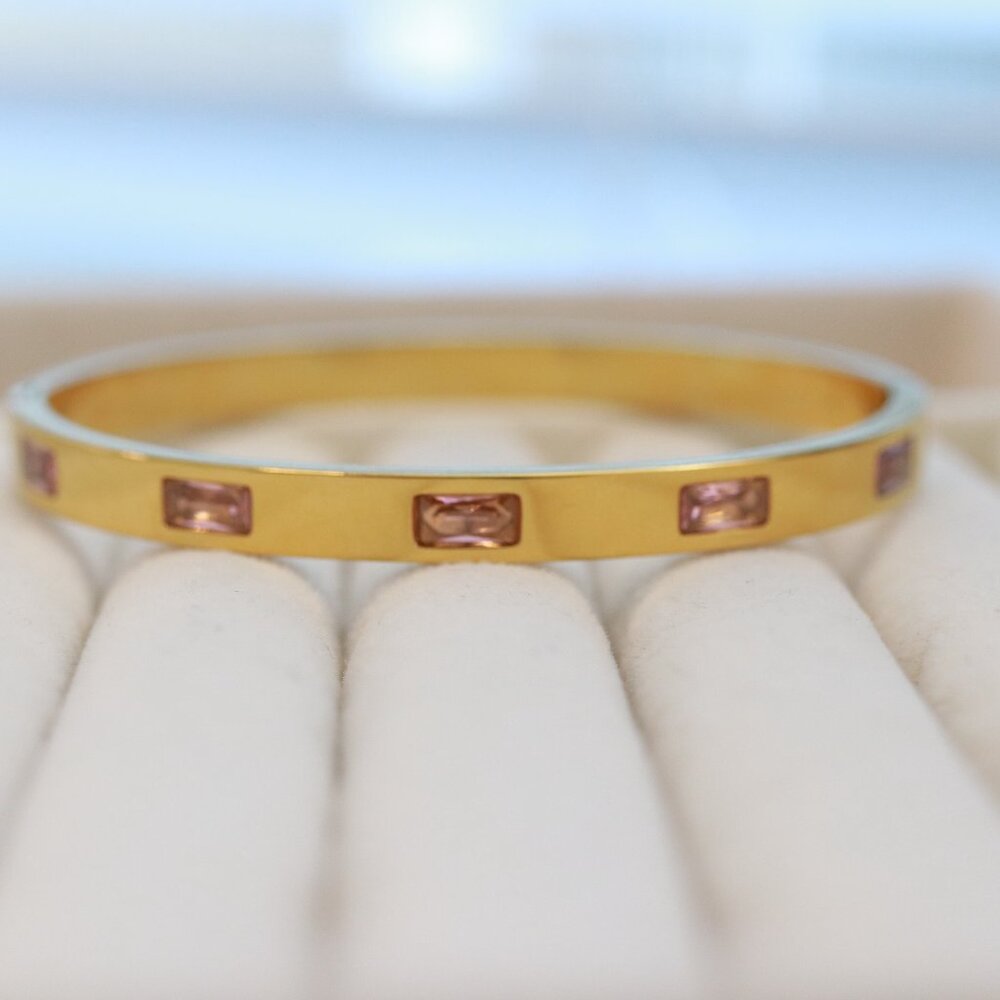 Rectangular Rhinestone Bangle Bracelet Stainless … - image 3